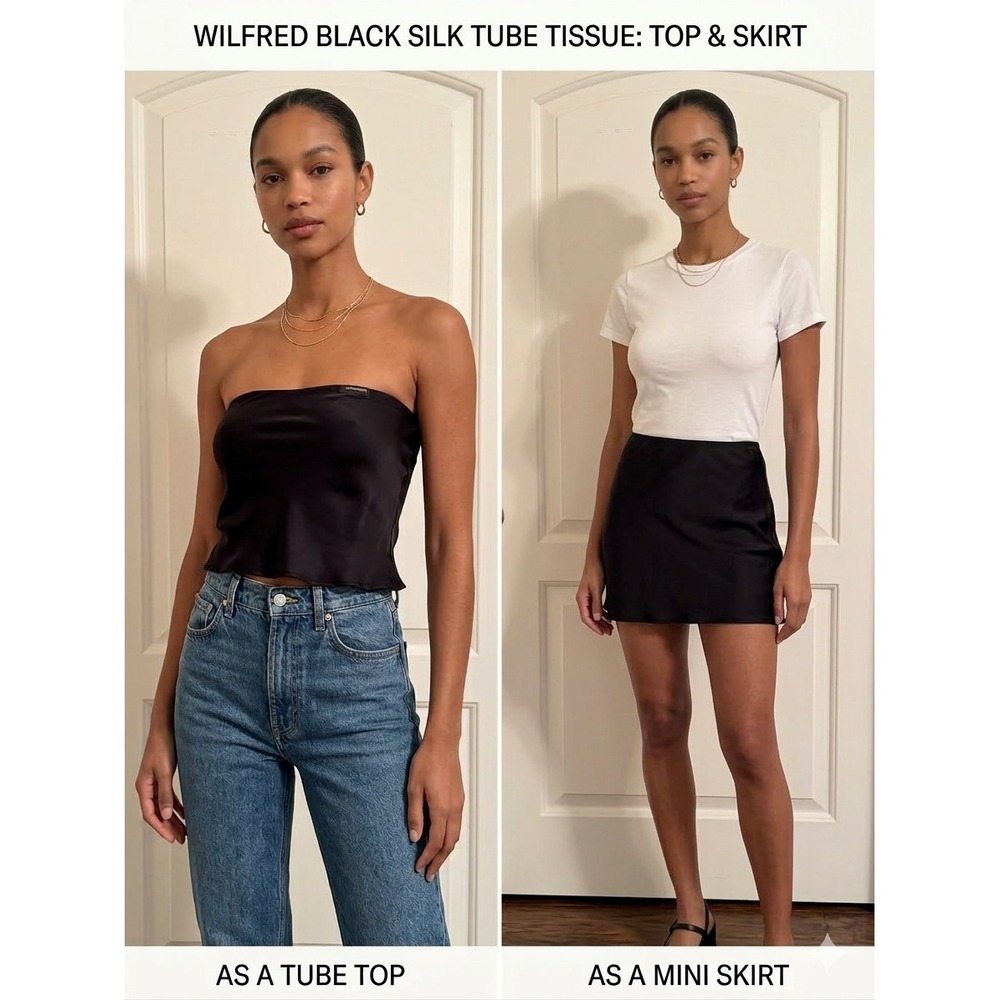 Reformation Silk Tube Top Mini Skirt Size S Black Multi-way Minimalist Strapless